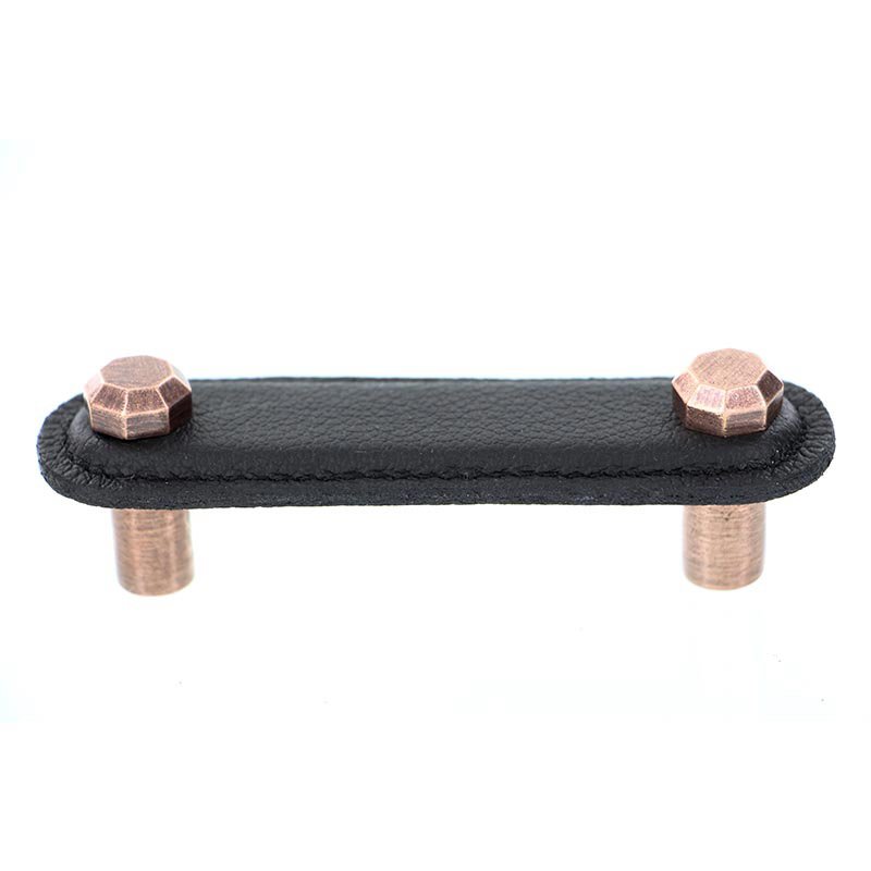 Leather Collection 3" (76mm) Carducci Pull in Black Leather in Antique Copper