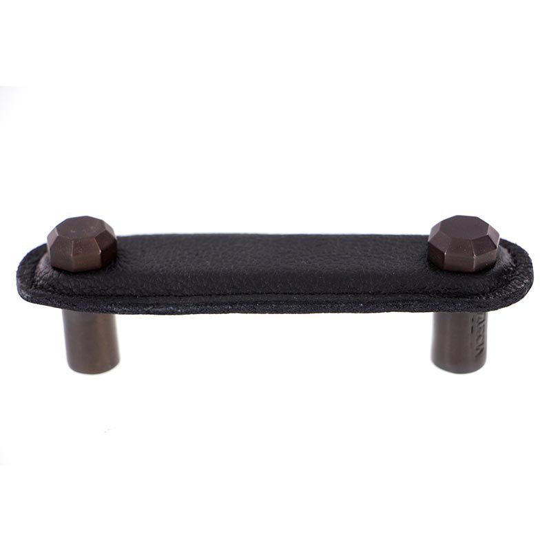 Leather Collection 3" (76mm) Carducci Pull in Black Leather in Oil Rubbed Bronze