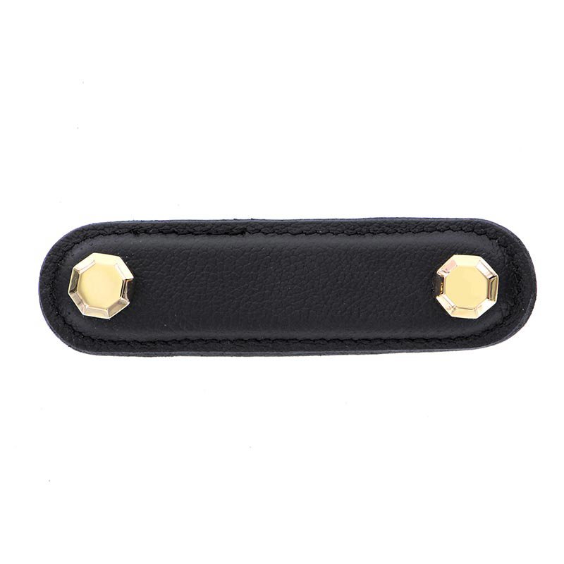 Leather Collection 3" (76mm) Carducci Pull in Black Leather in Polished Gold