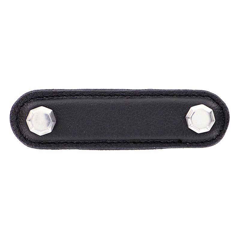 Leather Collection 3" (76mm) Carducci Pull in Black Leather in Polished Nickel