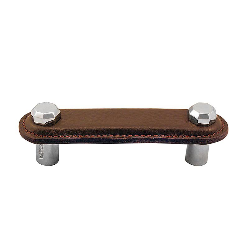Leather Collection 3" (76mm) Carducci Pull in Brown Leather in Polished Nickel