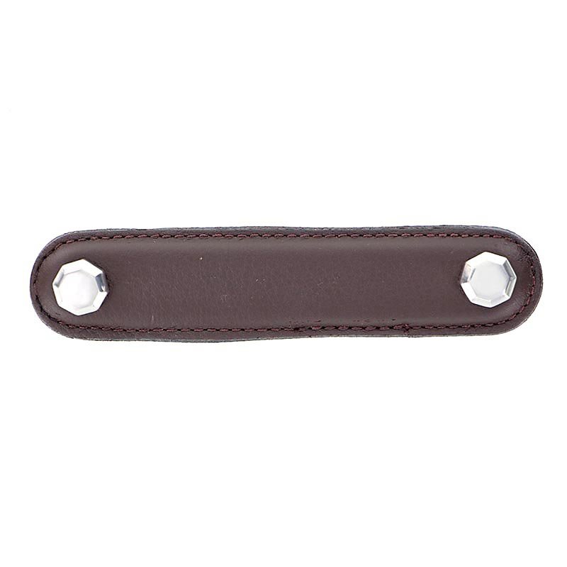 Leather Collection 4" (102mm) Carducci Pull in Brown Leather in Polished Nickel