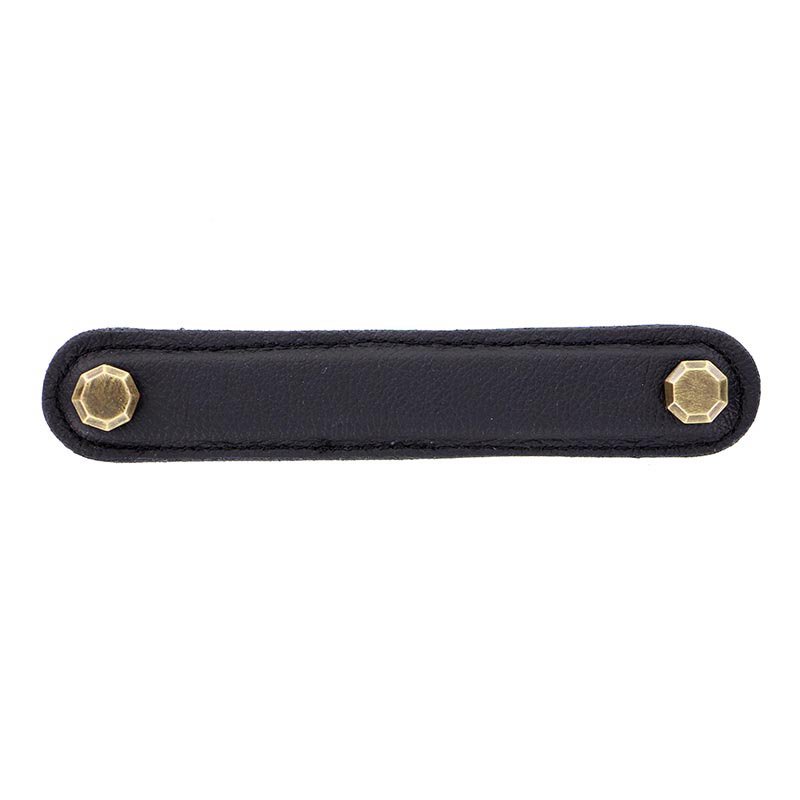 Leather Collection 5" (128mm) Carducci Pull in Black Leather in Antique Brass