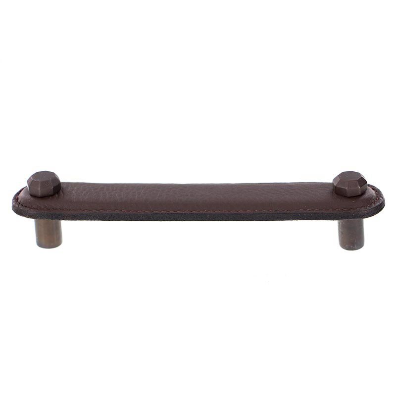 Leather Collection 5" (128mm) Carducci Pull in Brown Leather in Oil Rubbed Bronze