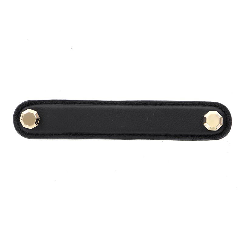 Leather Collection 5" (128mm) Carducci Pull in Black Leather in Polished Gold