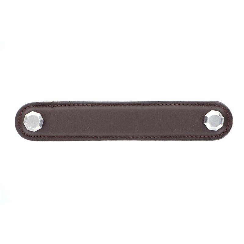 Leather Collection 5" (128mm) Carducci Pull in Brown Leather in Vintage Pewter