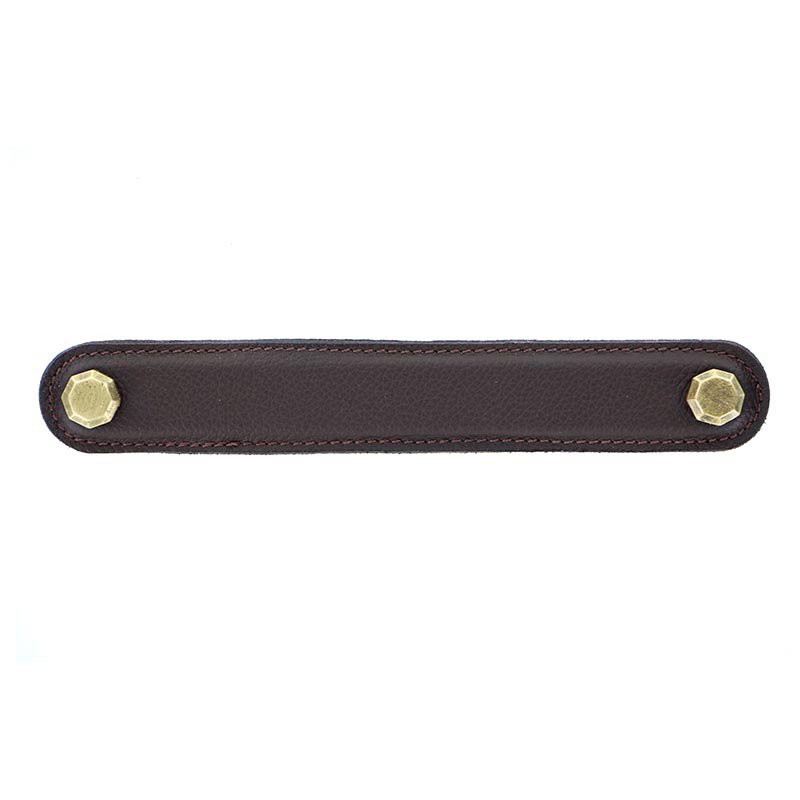 Leather Collection 6" (152mm) Carducci Pull in Brown Leather in Antique Brass