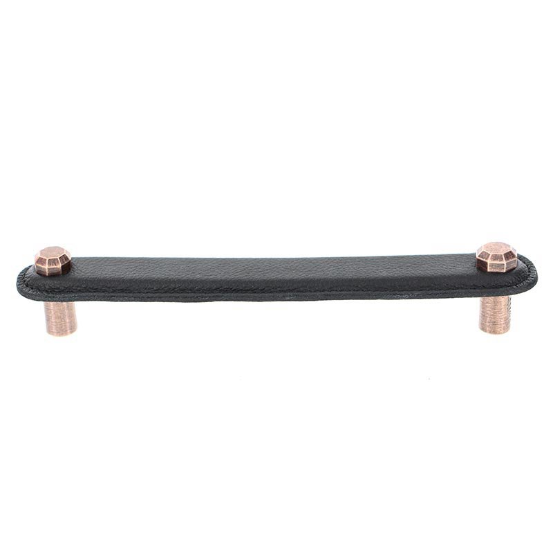 Leather Collection 6" (152mm) Carducci Pull in Black Leather in Antique Copper