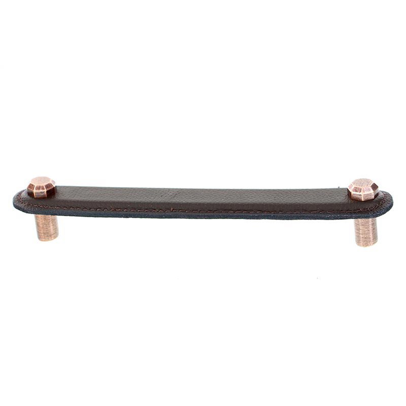 Leather Collection 6" (152mm) Carducci Pull in Brown Leather in Antique Copper
