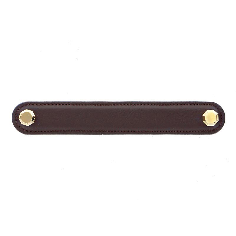 Leather Collection 6" (152mm) Carducci Pull in Brown Leather in Polished Gold