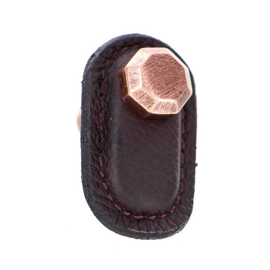 Leather Collection Carducci Knob in Brown Leather in Antique Copper