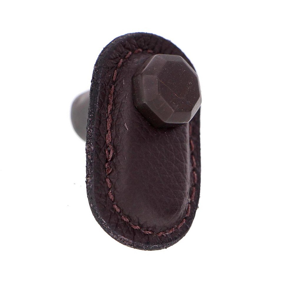 Leather Collection Carducci Knob in Brown Leather in Oil Rubbed Bronze