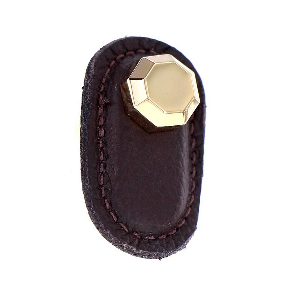 Leather Collection Carducci Knob in Brown Leather in Polished Gold