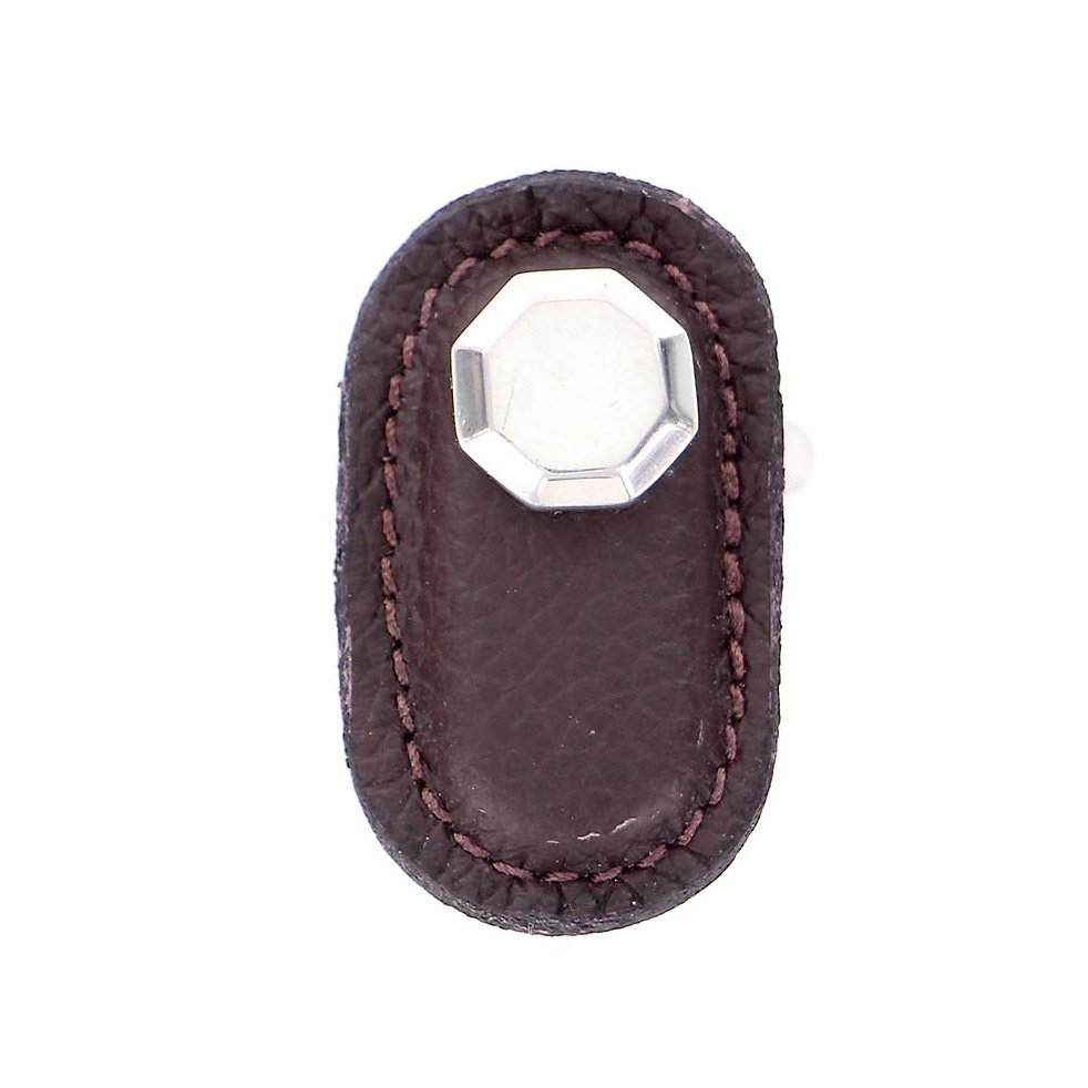 Leather Collection Carducci Knob in Brown Leather in Polished Nickel