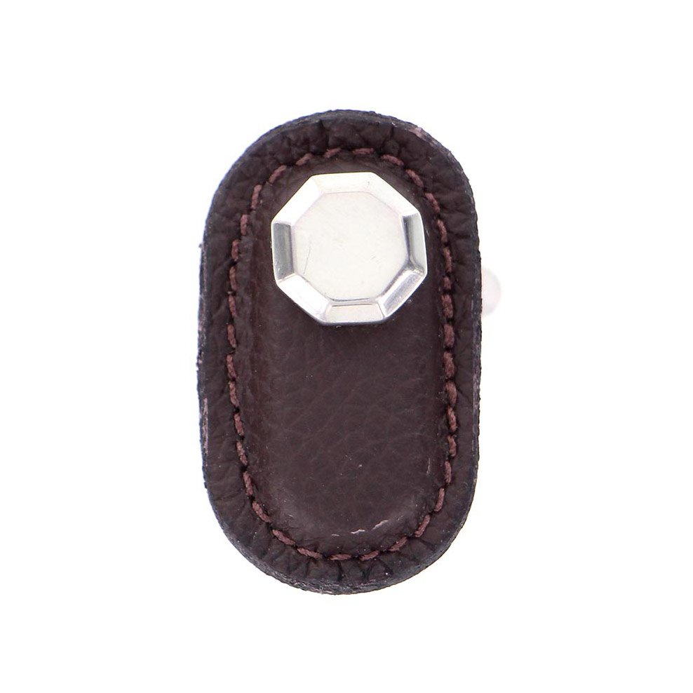 Leather Collection Carducci Knob in Brown Leather in Polished Silver