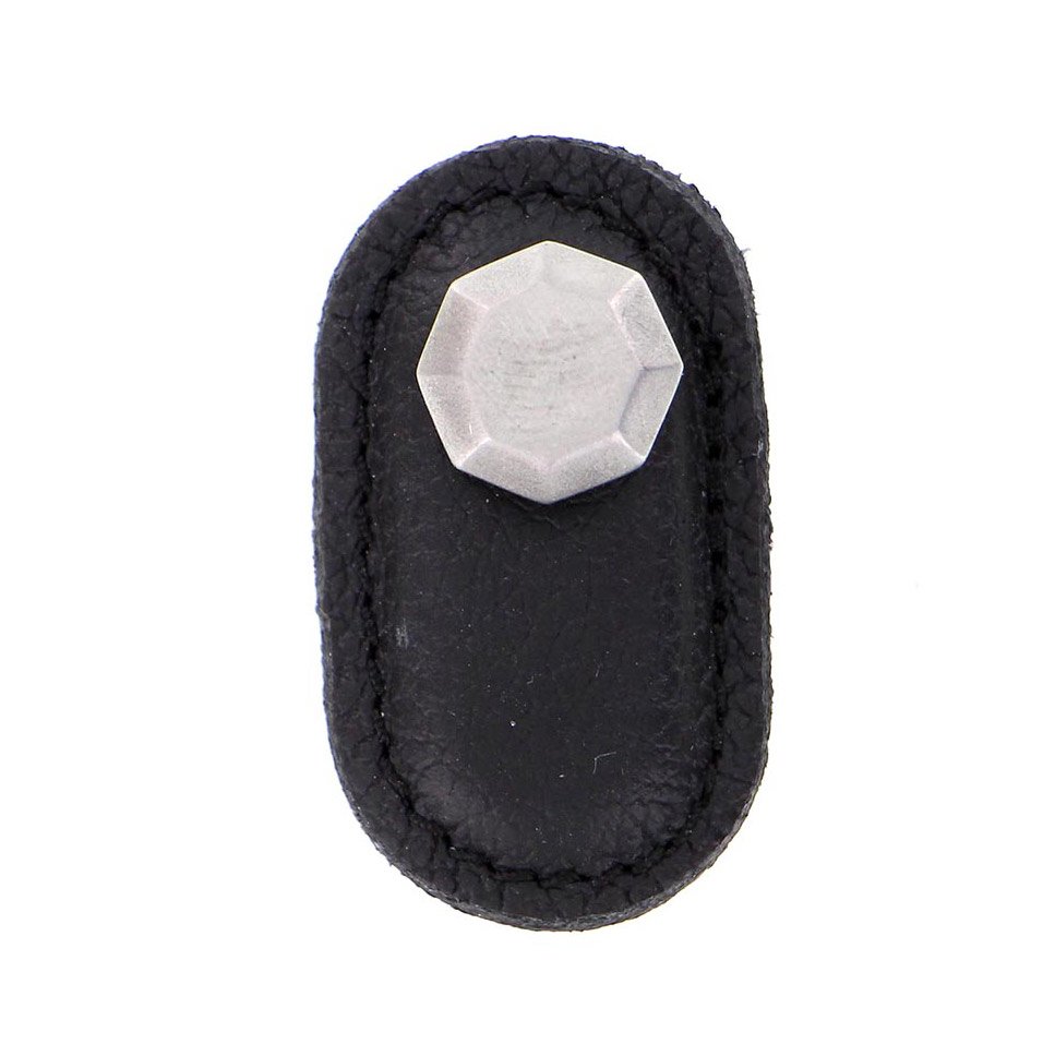 Leather Collection Carducci Knob in Black Leather in Satin Nickel