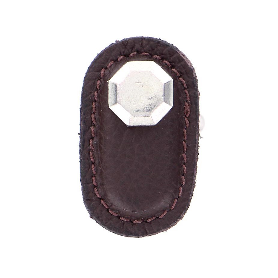 Leather Collection Carducci Knob in Brown Leather in Vintage Pewter
