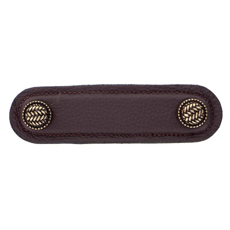 Leather Collection 3" (76mm) Cestino Pull in Brown Leather in Antique Brass