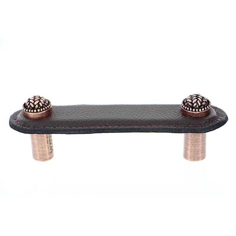 Leather Collection 3" (76mm) Cestino Pull in Brown Leather in Antique Copper