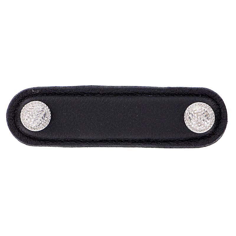 Leather Collection 3" (76mm) Cestino Pull in Black Leather in Polished Nickel