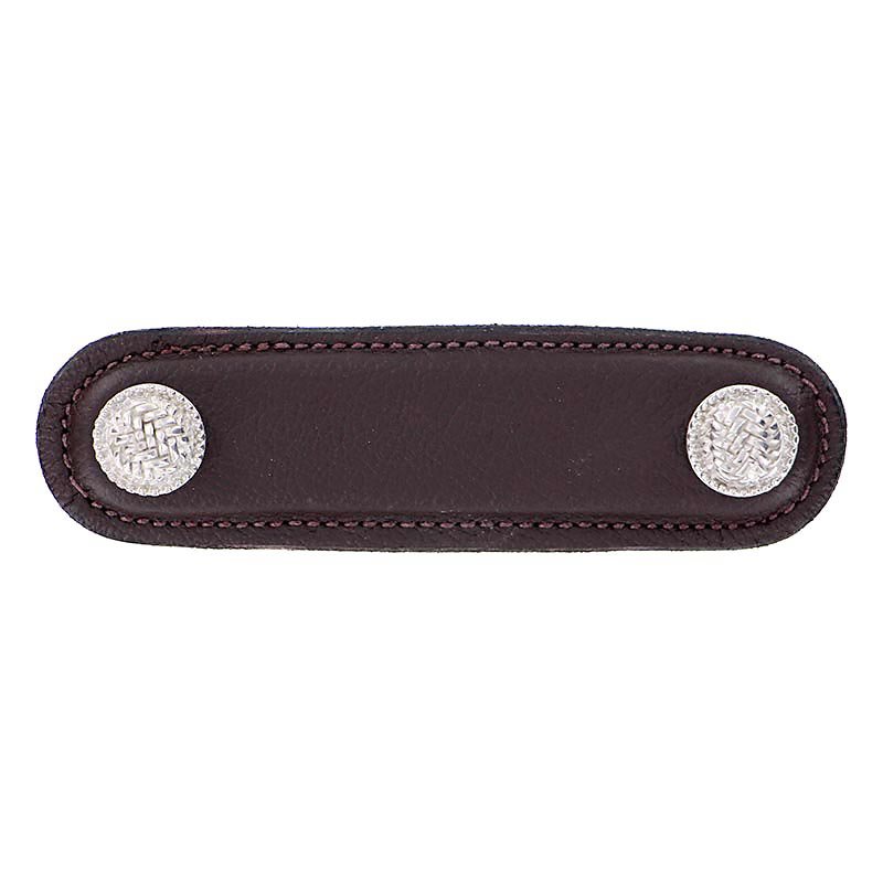 Leather Collection 3" (76mm) Cestino Pull in Brown Leather in Polished Nickel