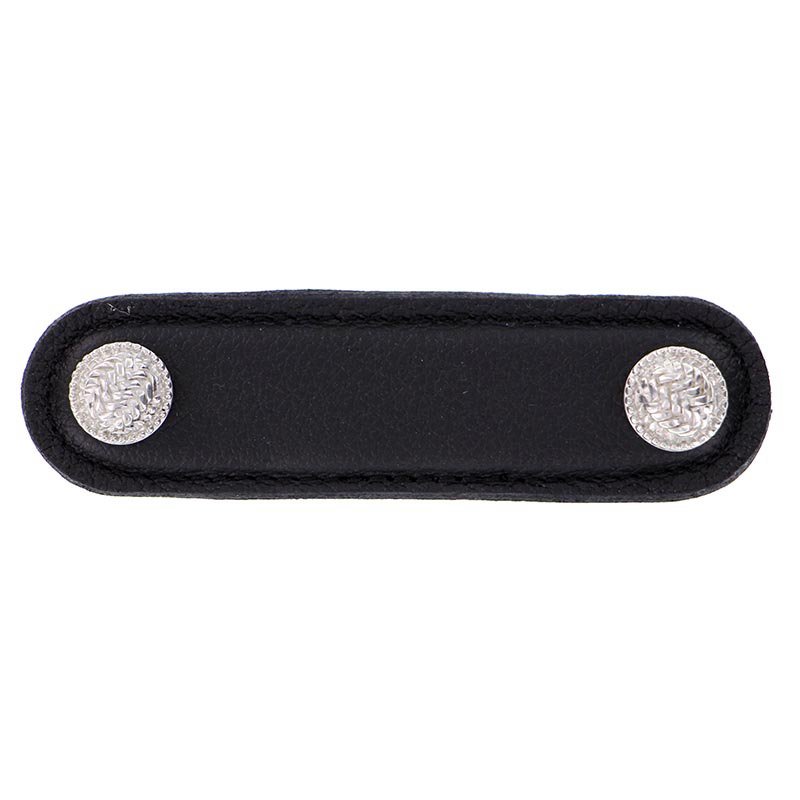 Leather Collection 3" (76mm) Cestino Pull in Black Leather in Polished Silver