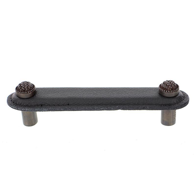 Leather Collection 4" (102mm) Cestino Pull in Black Leather in Oil Rubbed Bronze