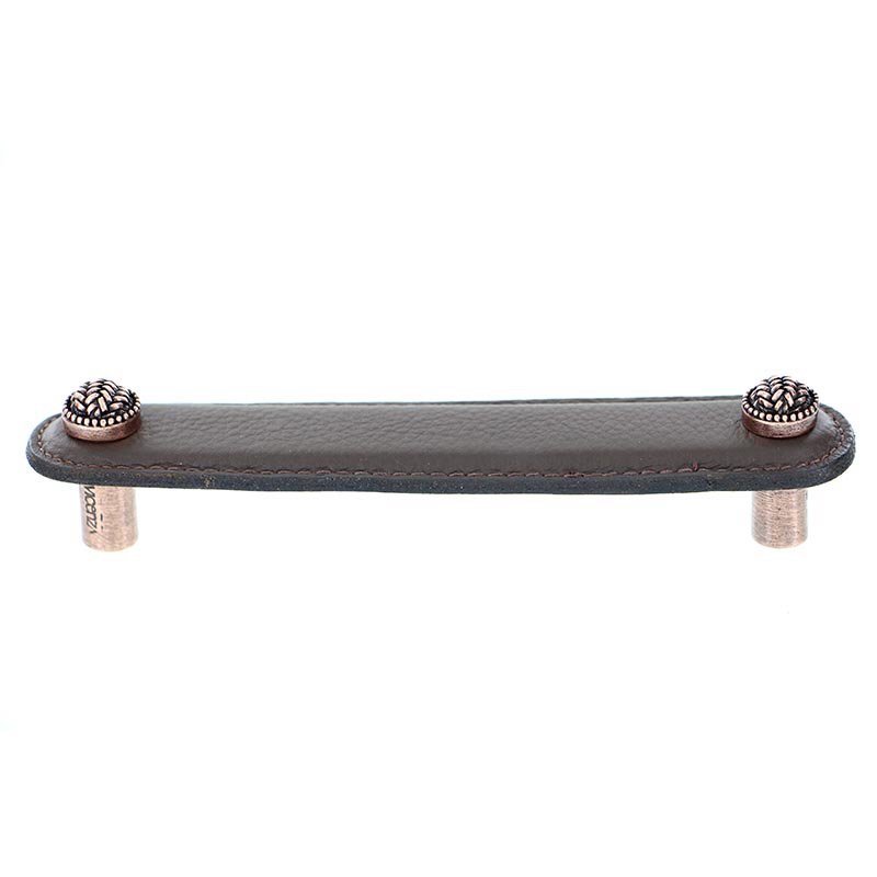Leather Collection 4" (102mm) Cestino Pull in Black Leather in Antique Copper