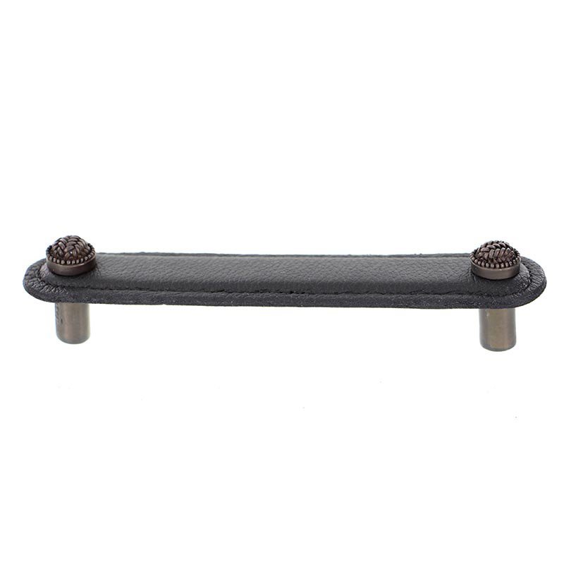 Leather Collection 5" (128mm) Pull in Black Leather in Oil Rubbed Bronze