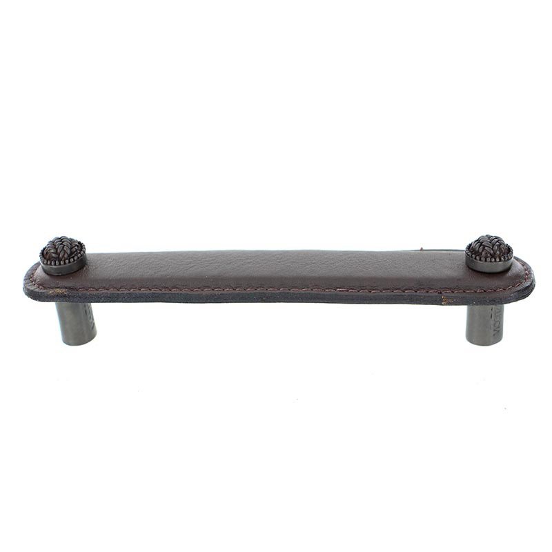 Leather Collection 5" (128mm) Cestino Pull in Brown Leather in Oil Rubbed Bronze
