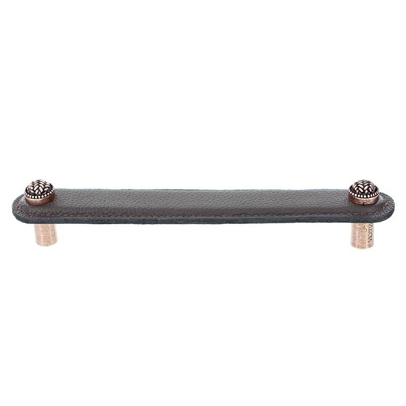 Leather Collection 6" (152mm) Cestino Pull in Brown Leather in Antique Copper
