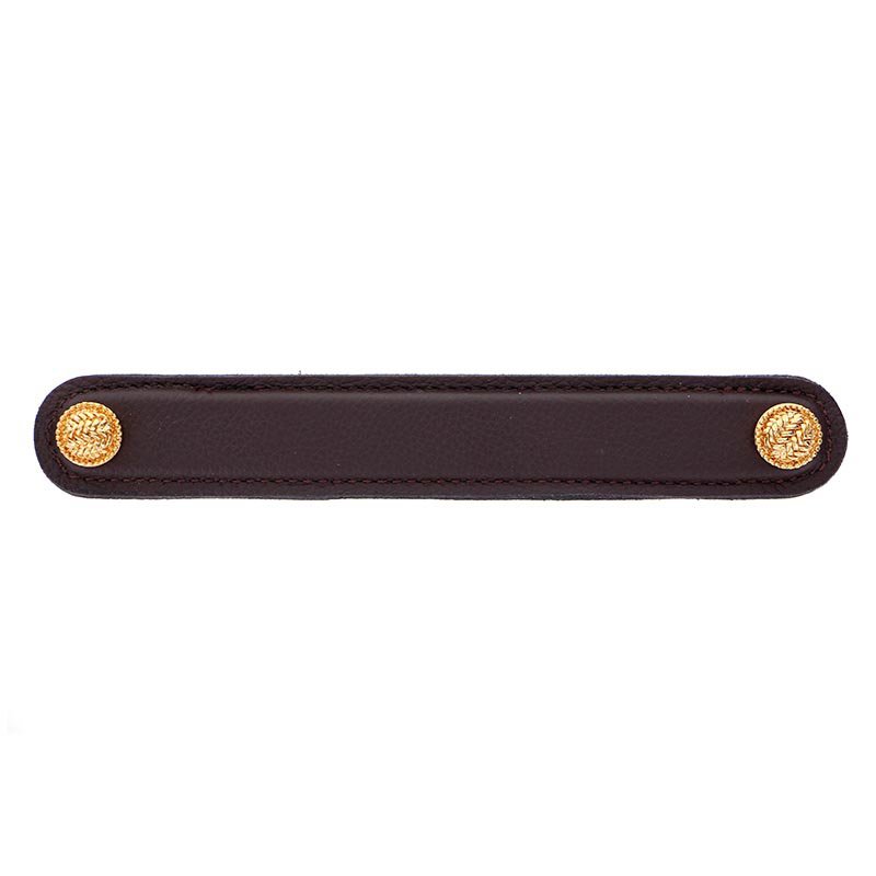 Leather Collection 6" (152mm) Cestino Pull in Brown Leather in Polished Gold