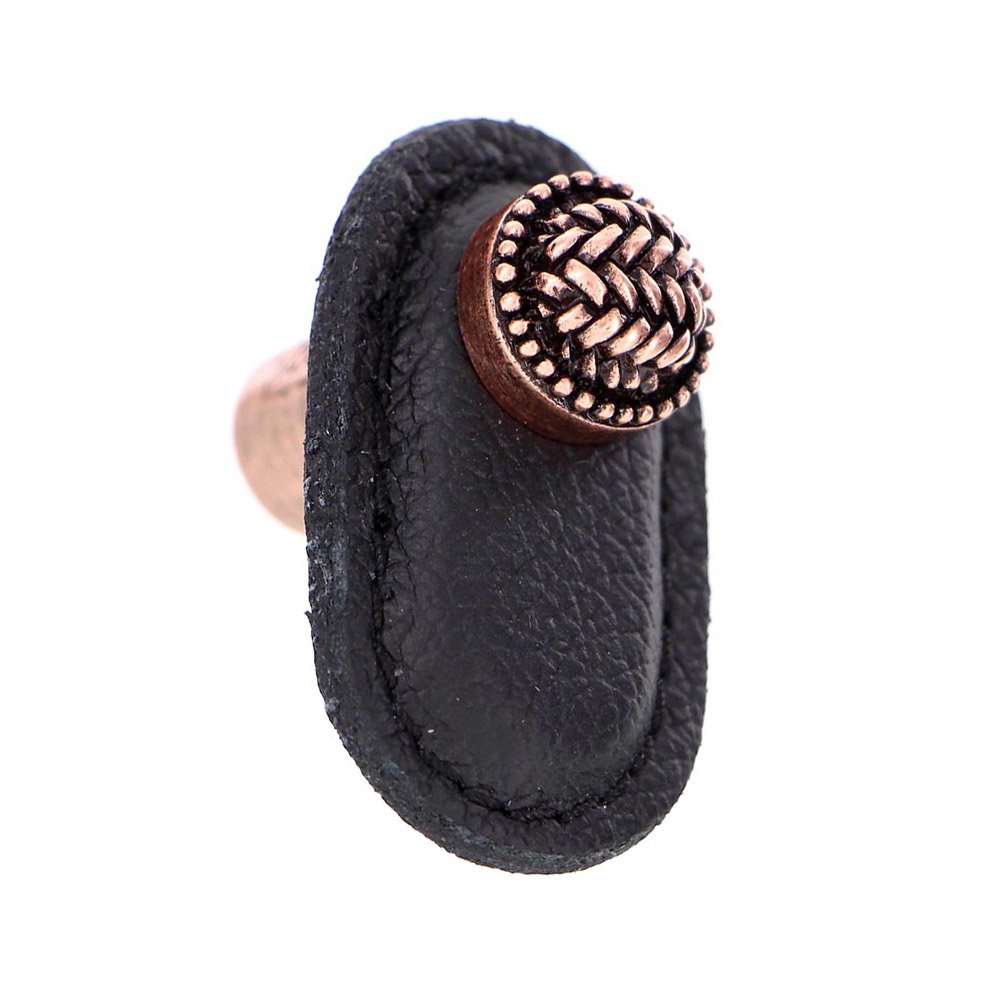 Leather Collection Cestino Knob in Black Leather in Antique Copper
