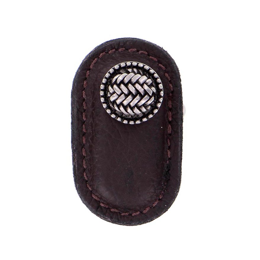 Leather Collection Cestino Knob in Brown Leather in Antique Nickel