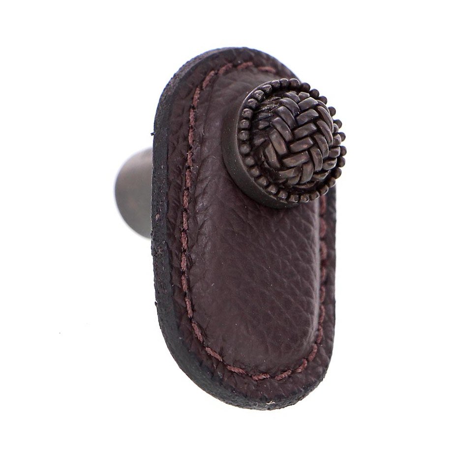 Leather Collection Cestino Knob in Brown Leather in Oil Rubbed Bronze