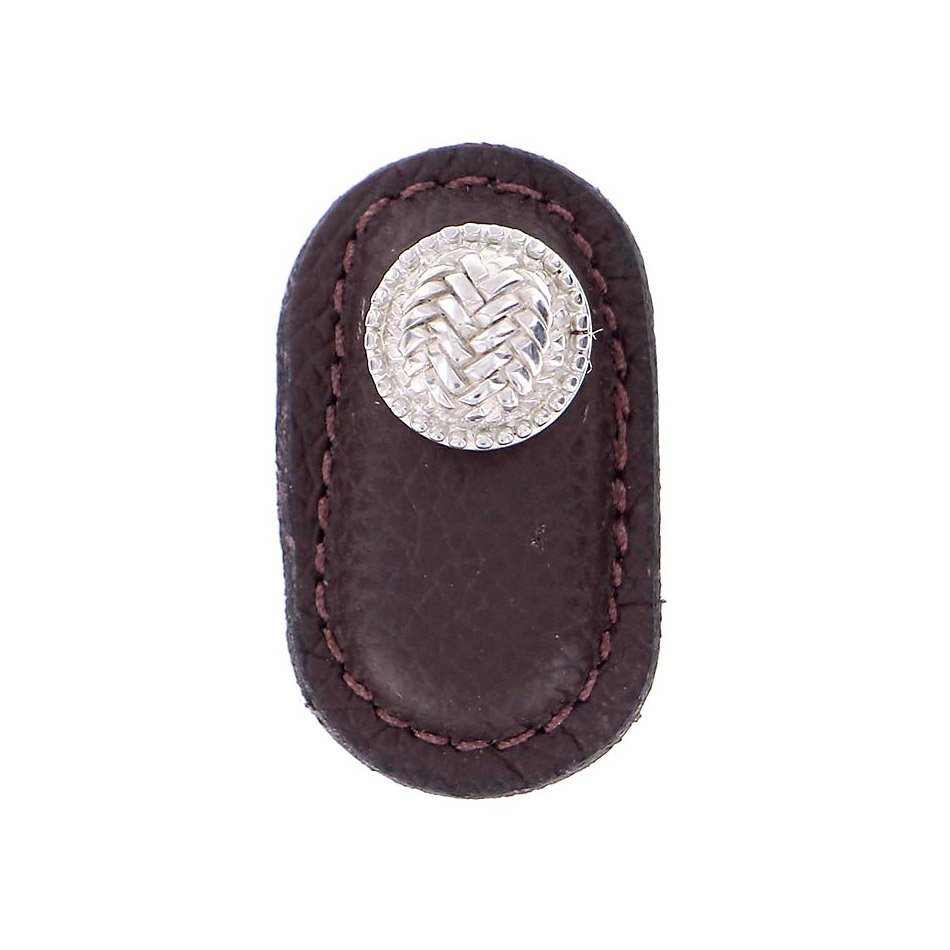 Leather Collection Cestino Knob in Brown Leather in Polished Nickel