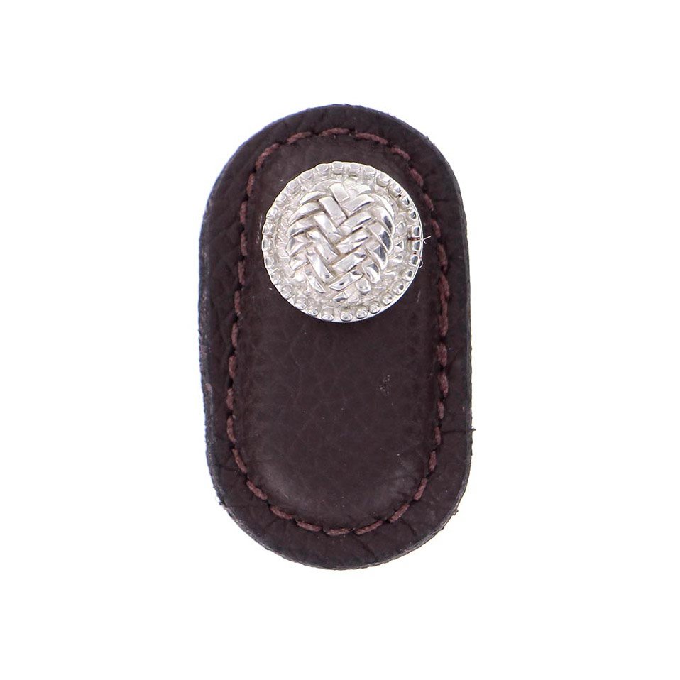 Leather Collection Cestino Knob in Brown Leather in Polished Silver