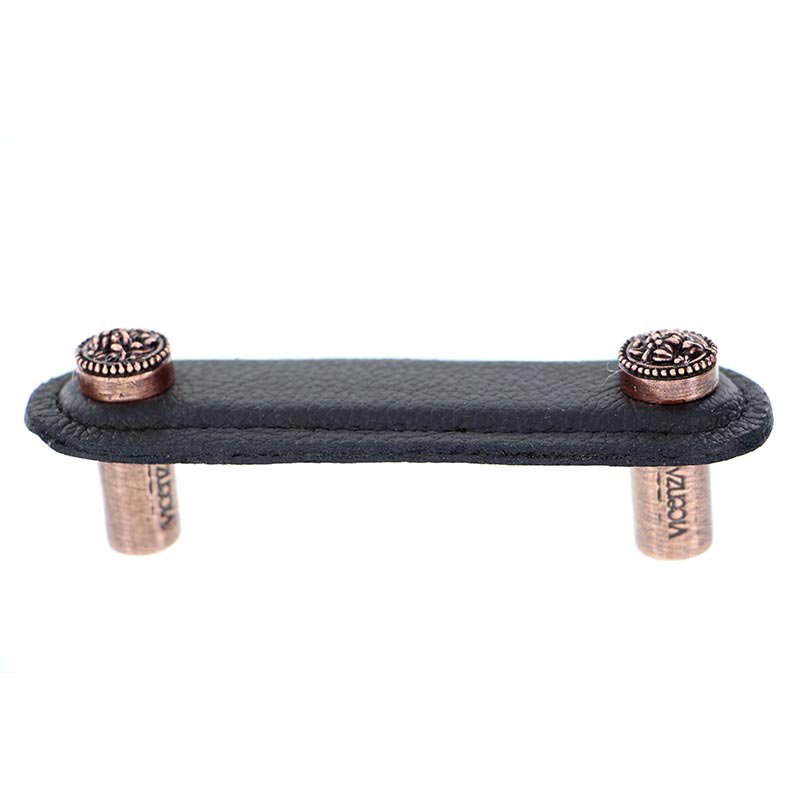 3" (76mm) Pull in Black Leather in Antique Copper