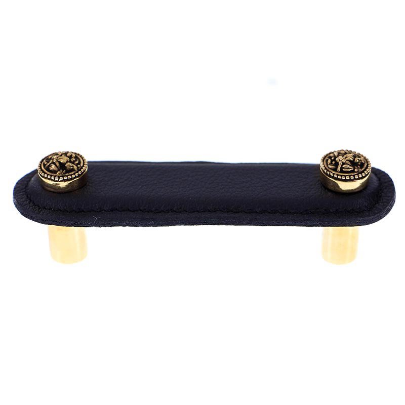 3" (76mm) Pull in Black Leather in Antique Gold