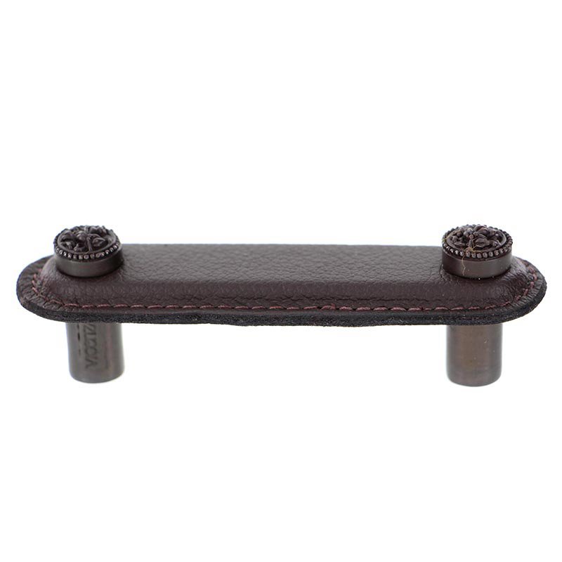 3" (76mm) Pull in Brown Leather in Oil Rubbed Bronze