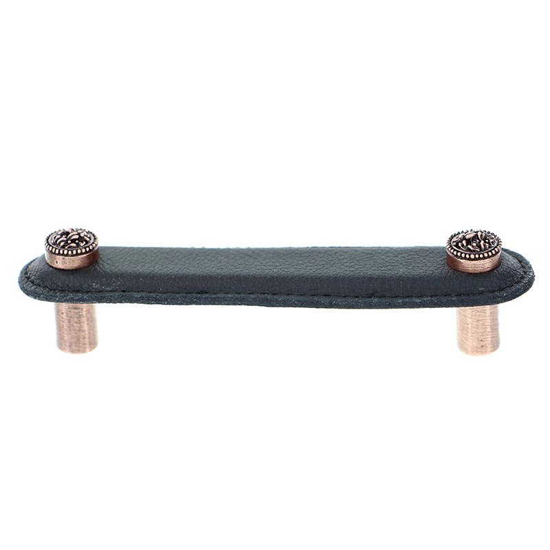 4" (102mm) Pull in Black Leather in Antique Copper