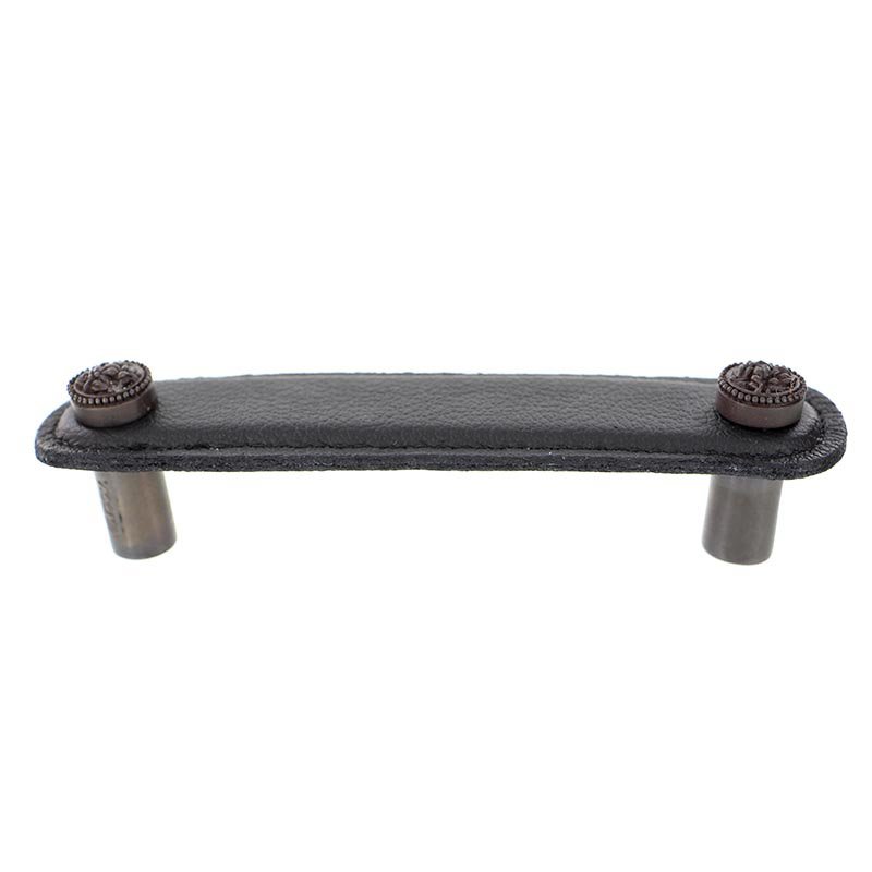 4" (102mm) Pull in Black Leather in Oil Rubbed Bronze