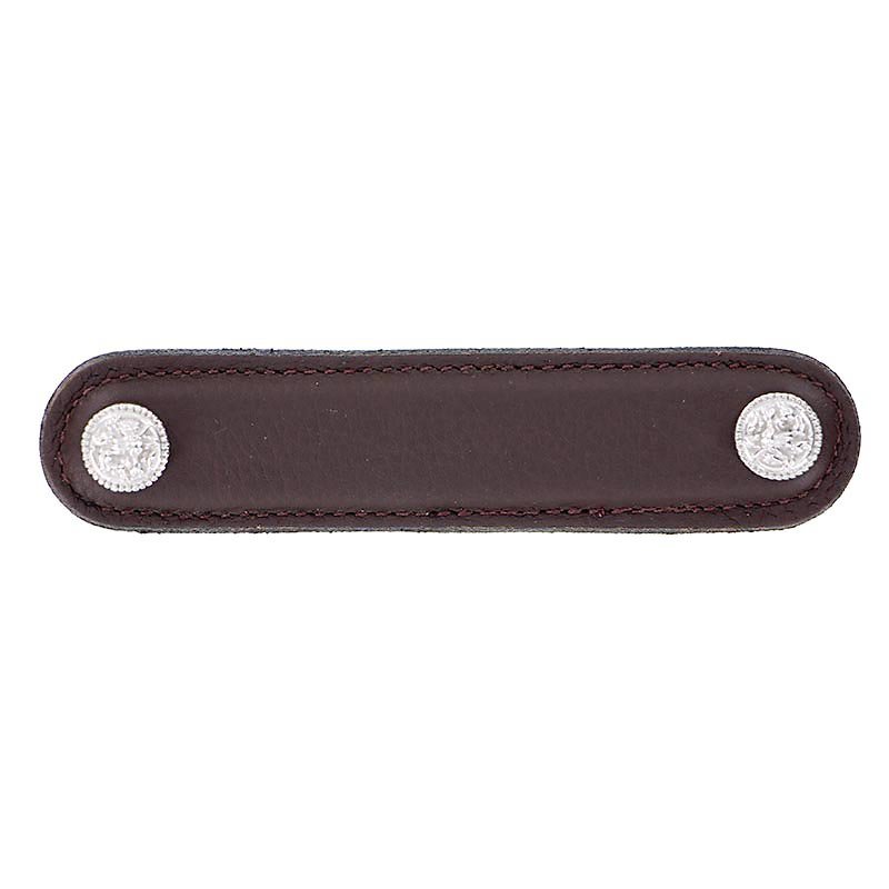 4" (102mm) Pull in Brown Leather in Polished Nickel