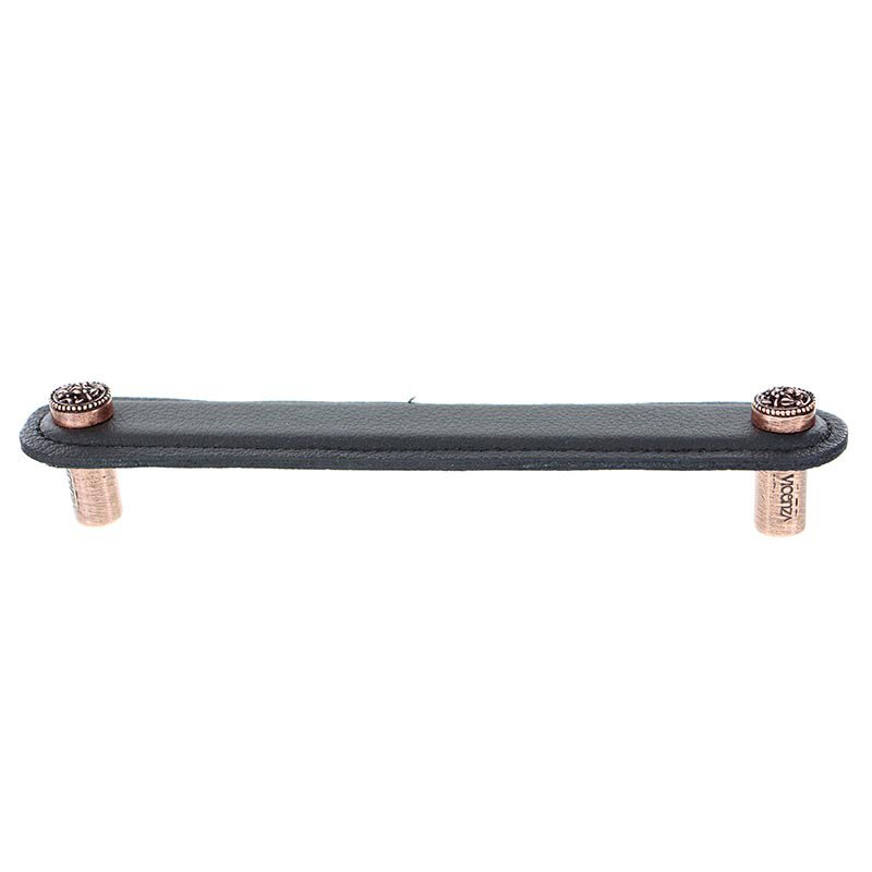 6" (152mm) Pull in Black Leather in Antique Copper