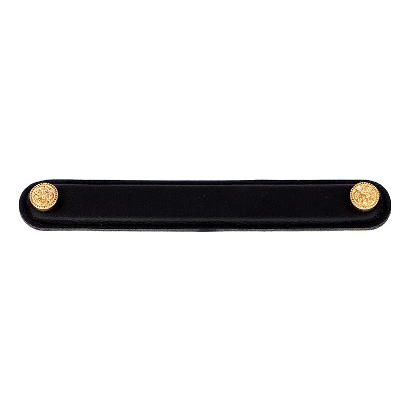 6" (152mm) Pull in Black Leather in Polished Gold