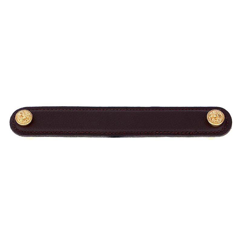 Leather Collection 6" (152mm) San Michele Pull in Brown Leather in Polished Gold