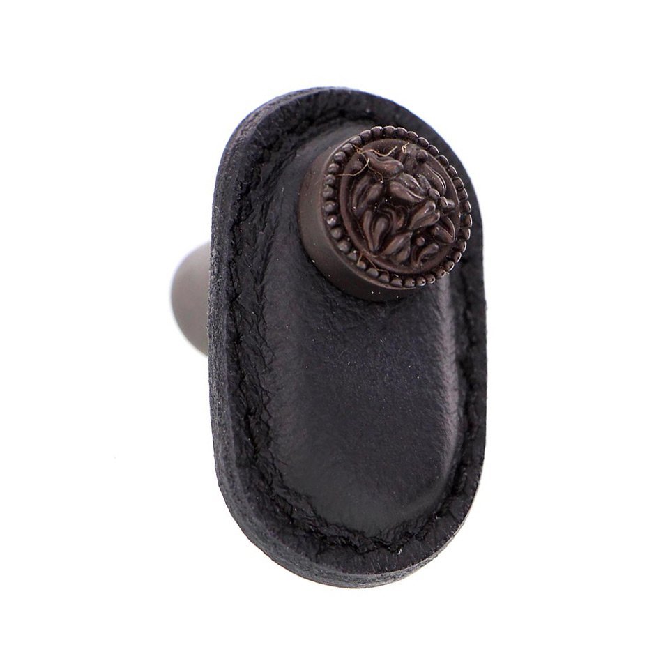 Large Knob with Leather Insert in Oil Rubbed Bronze with Black Leather Insert