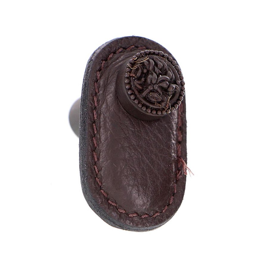 Large Knob with Leather Insert in Oil Rubbed Bronze with Brown Leather Insert