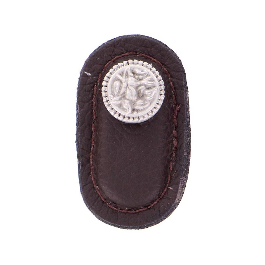 Large Knob with Leather Insert in Satin Nickel with Brown Leather Insert