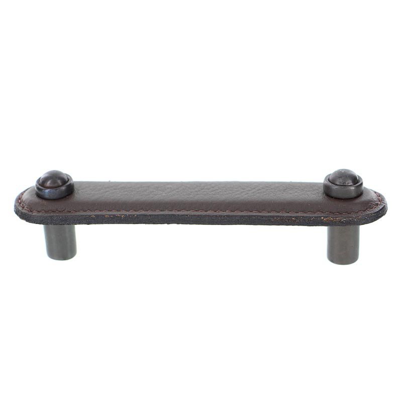 Leather Collection 4" (102mm) Magrini Pull in Brown Leather in Oil Rubbed Bronze